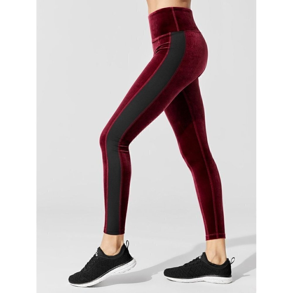 Alala‎ Red Bordeux Velvet Skinny Athletic Leggings XS